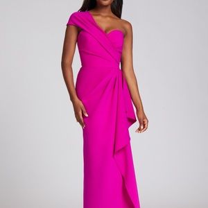 Rickie Freeman for Teri Jon Stretch Crepe Side Drape Floor Length Magenta Gown